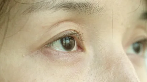 Extreme Close-up of Woman's Eye Opening with Grid Reflection Vidéo 334639101