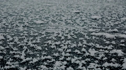 Extreme closeup and abstract view of snow crystals on ice of frozen lake Stock Footage 146236372