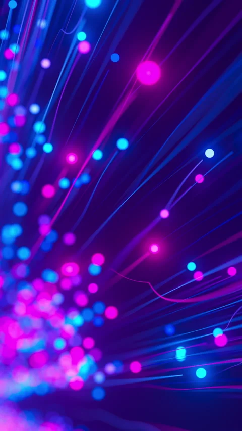 Extreme closeup of big data neon line flow. Abstract digital data stream of Stock Footage 348283003