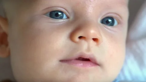 Extreme closeup of a curious newborn face. Stock Footage 166362989