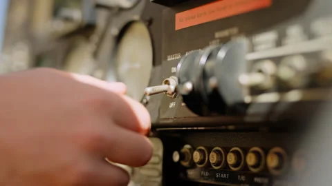 Extreme closeup of hand testing and flipping on cockpit Stock Footage 310986063