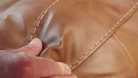 Extreme Closeup of Hands Revealing Small Leather Slice with Glue Repair Prep 스톡 동영상 309775899