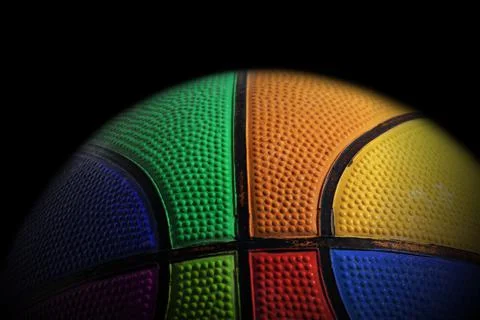 Extreme Closeup of an Old multi colored Basketball Stock Photos