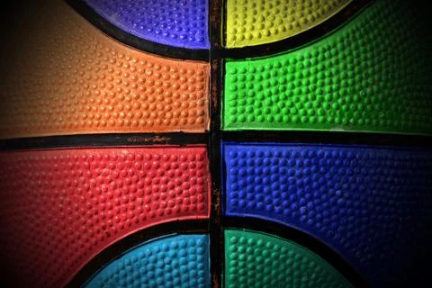 Extreme Closeup of an Old multi colored Basketball Stock Photos