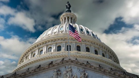 Extreme closeup time lapse cinemagraph view of the US Capitol dome looking up as Stock Footage 128433101