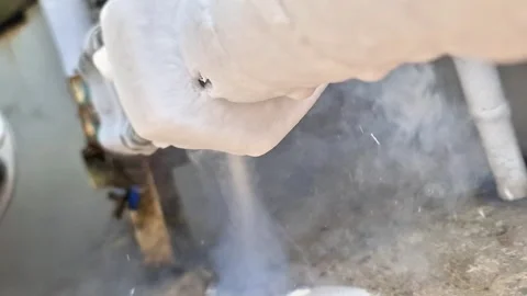 Extreme Cold Gas Pipe Leak Thick White Frost on Industrial Steel Valve Video stock 331701689
