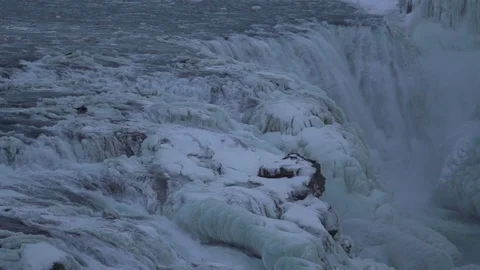 Extreme cold ice on Gullfoss in winter slow motion Stock Footage 81793054