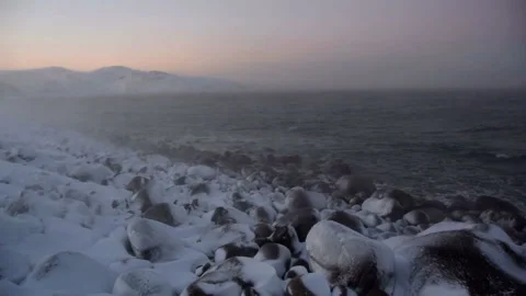 Extreme conditions strong wind with a snow storm and the northern Arctic Stock Footage