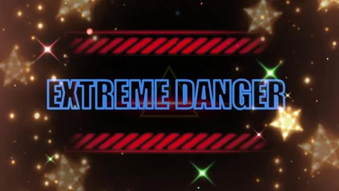 Extreme danger warning sign featuring animated glowing stars background motion Stock Footage 340945167