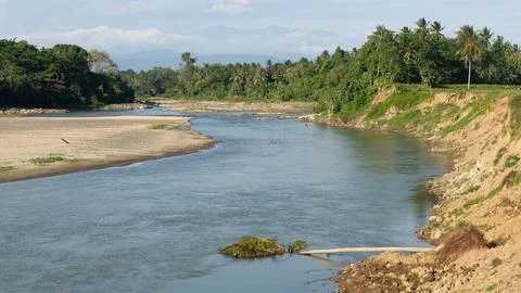 Extreme decrease in river water discharge during the dry season, abrasion and er 写真素材