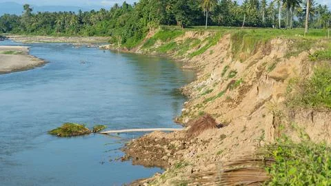 Extreme decrease in river water discharge during the dry season, abrasion and er Stock Photos