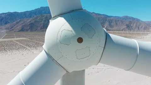 Extreme drone close up of wind turbine structure and blades in Palm Springs 库存影片 334641446
