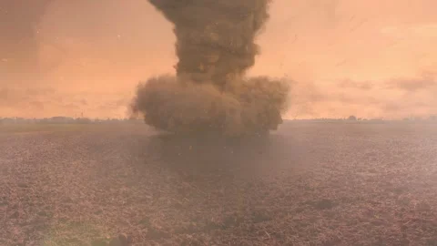 Extreme Dust Storm Tornado Over Agricultural Fields; Climate Change Animation Stock Footage 328217603