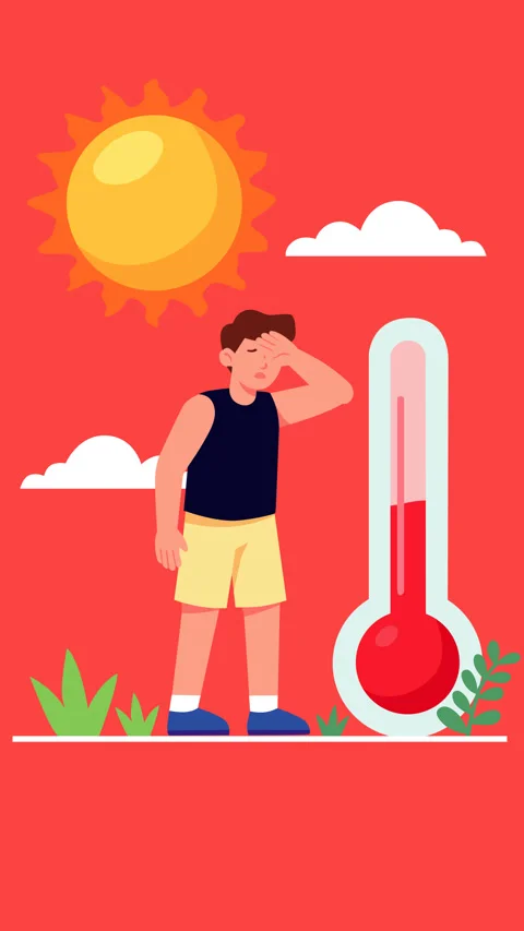 Extreme Heat Wave and High Temperature Warning with Thermometer and Exhauste Stock Footage 338049564