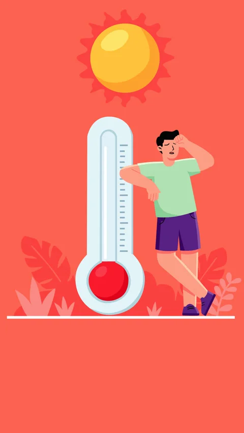 Extreme Heat Wave Concept with Thermometer, Hot Sun and Exhausted Person in Stock-Footage 338049617