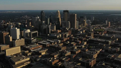 Extreme high angle view of Minneapolis skyline Stock Footage 94837582