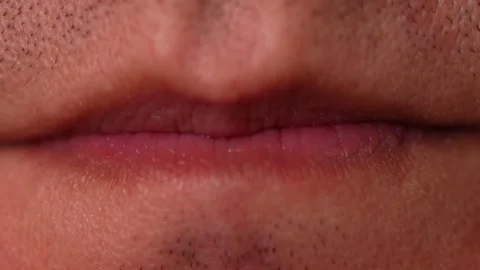 Extreme hyper-detailed macro close-up of closed neutral human lips Stock Footage 328661079
