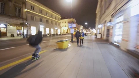 Extreme inline skating at night in the city Stock Footage 120750096