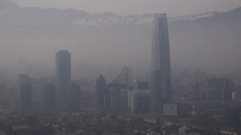 Extreme levels of air pollution in Santiago, Chile Stock Footage