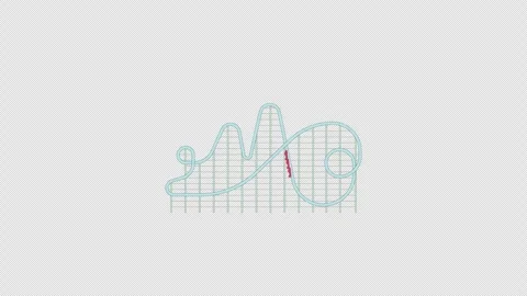 Extreme looping roller coaster track with multiple hills 2D cartoon animation Stock Footage 347367407