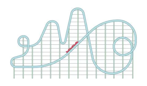 Extreme looping roller coaster track with multiple hills 2D cartoon clip art Stock Illustration