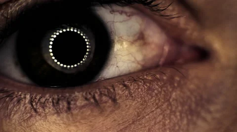 Extreme macro close up blinking eye wide open iris twitching alternative look Stock Footage 45437712