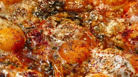 Extreme macro close up of delicious fried eggs Stock Footage 337203653