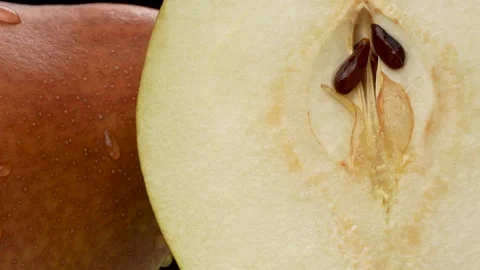 Extreme Macro Close Up Fresh Pear Flesh Texture And Seeds Stock Footage 323585543