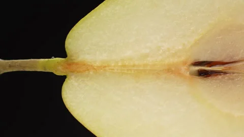 Extreme Macro Close Up Fresh Pear Flesh Texture And Seeds Stock Footage 323586070