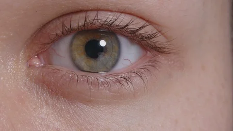 Extreme macro close up of Human green Eye. Tapering pupil of a woman. With Stock Footage 124951275