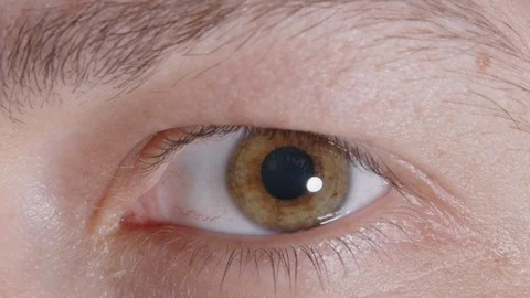 Extreme macro close up of Human Iris Eye. Tapering pupil of a man. With yellow Video stock 124951148