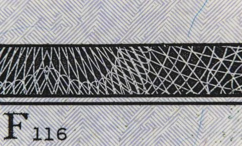 Extreme macro close up of microprinting typography and security pattern on .. Illustrazione stock