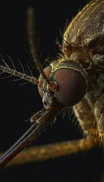 Extreme Macro Close-up of Mosquito Head and Proboscis on Black Stock Illustration
