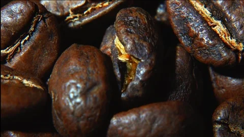 Extreme Macro Close Up of Roasted Coffee Beans Texture Stock Footage 323384966