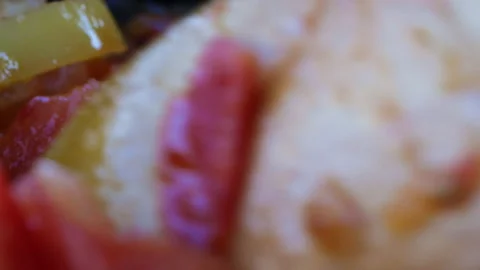 Extreme Macro Close Up of Vegetable Stew Simmering and Bubbling Stock Footage 341914240