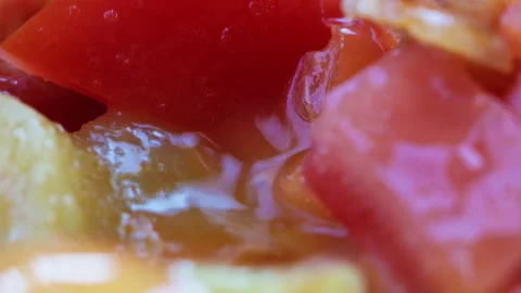 Extreme Macro Close Up of Vegetable Stew Simmering and Bubbling Stock Footage 341914649