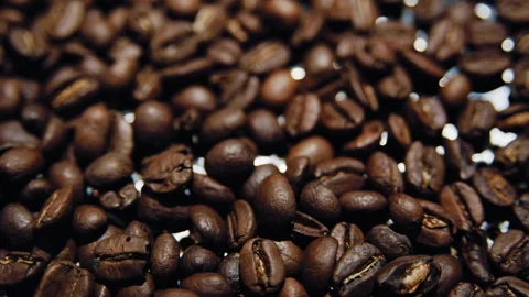 Extreme Macro of Coffee Beans Spinning Post-Roast in Roaster Video stock 307589487