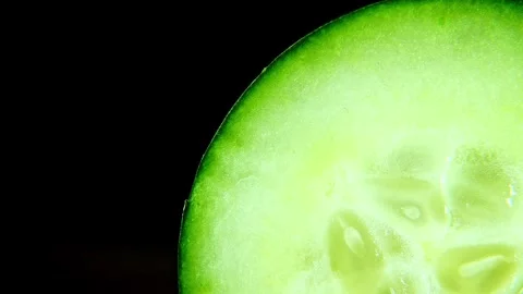 Extreme Macro Of Fresh Cucumber Slice With Texture And Water Seeds Stock Footage 324234934