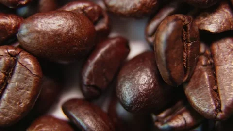Extreme Macro of Roasted Coffee Beans with Cinematic Horizontal Motion. 库存影片 340028539