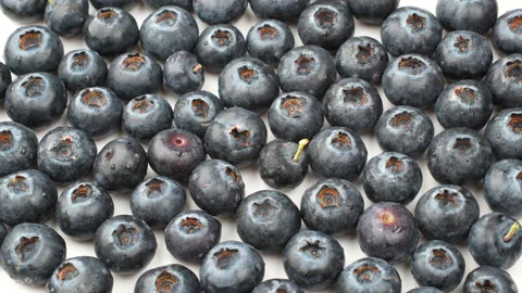 Extreme Macro Rotating Blueberries Texture Background Isolated on White 4K Stock Footage 320659672