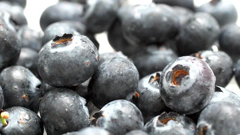 Extreme Macro Rotating Fresh Blueberries with Water Drops Texture 4K Stock Footage 320655982