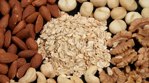 Extreme Macro Rotating Mix of Five Healthy Superfoods. Video stock 332829189