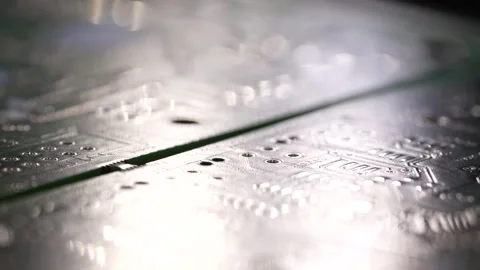 Extreme Macro Rotating Printed Circuit Board with Shallow Depth of Field in 4K Stock Footage 338166216