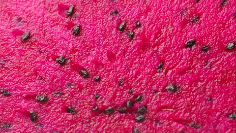 Extreme Macro Rotating Red Dragon Fruit Pulp and Seeds Texture 4K Stock Footage 320615979