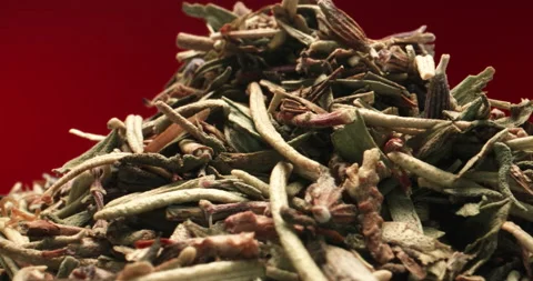 Extreme Macro Shot of Dried Thyme Savory Rosemary Basil Lavender Tarragon Herbs Video stock 130966399