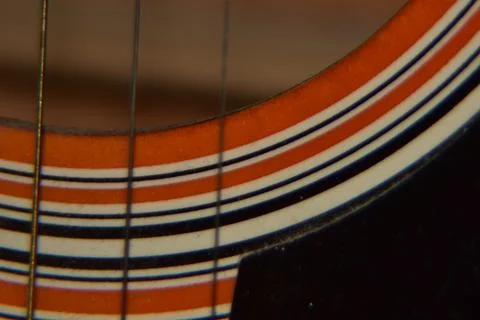 Extreme macro shot of instrument strings of acoustic guitar. 스톡 사진