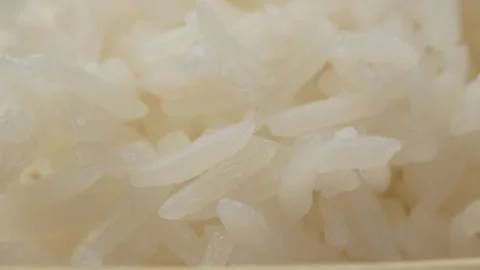 Extreme Macro Texture Cooked White Rice Grains Glossy Vídeo Stock 330940650