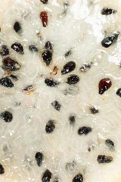 Extreme macro texture of dragon fruit flesh and seeds Stock Photos