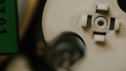 Extreme Macro View of Main Spinning Parts of a VHS Player Stock Footage 89500695