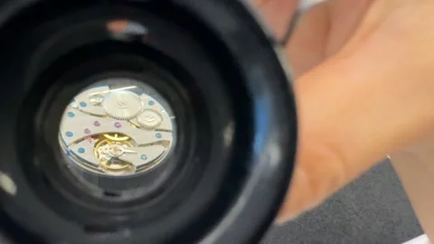 Extreme Macro of Watch Movement Through Jeweler's Loupe Video stock 342812102